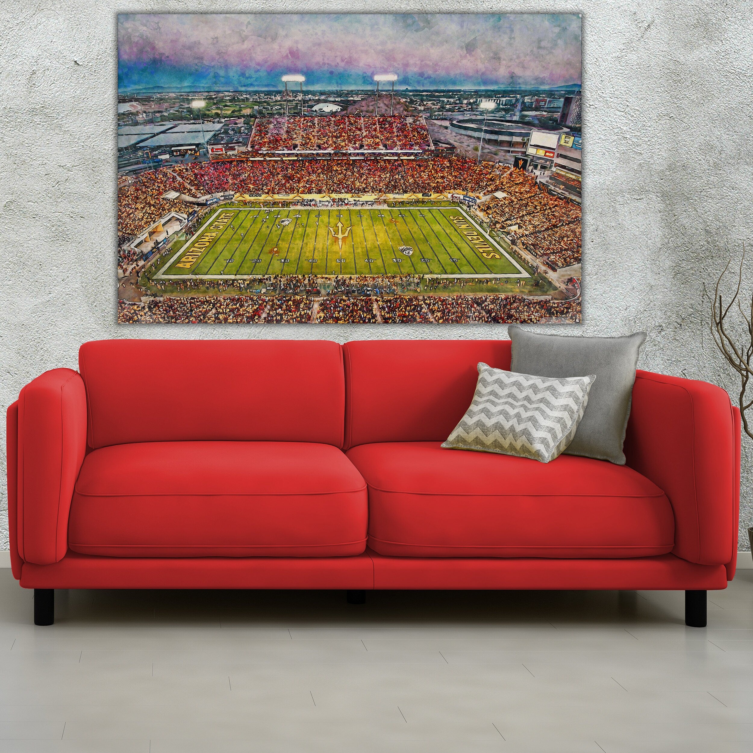 Arizona State Sun Devils, Sun Devill Football Stadium , Watercolor Digital Sketch Print Canvas Print, Sun Devil Football, Tempe Arizona - Image 2