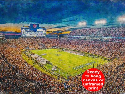 Canvas-Print of Auburn Tigers, Jordan-Hare Stadium , Watercolor Digital Sketch Print Canvas Print, Tigers Football, Auburn Alabama