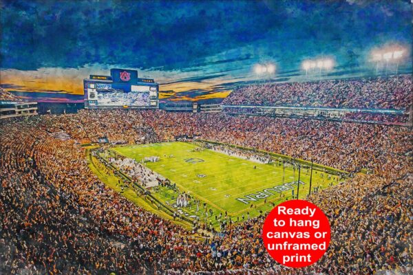 Canvas-Print of Auburn Tigers, Jordan-Hare Stadium , Watercolor Digital Sketch Print Canvas Print, Tigers Football, Auburn Alabama