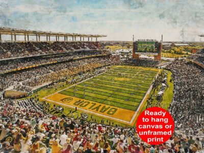 Canvas-Print of Baylor Bears, McLane Stadium , Watercolor Digital Sketch Print Canvas Print, Bears Football, Waco Texas