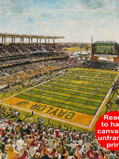 Canvas-Print of Baylor Bears, McLane Stadium , Watercolor Digital Sketch Print Canvas Print, Bears Football, Waco Texas