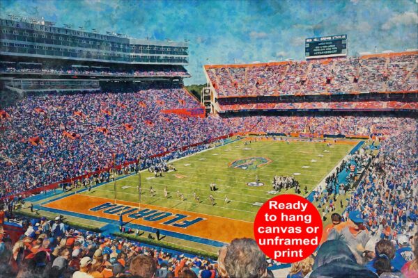 Canvas-Print of Florida Gators, University Of Florida , Watercolor Digital Sketch Print Canvas Print, Gators Football, Gainesville Florida