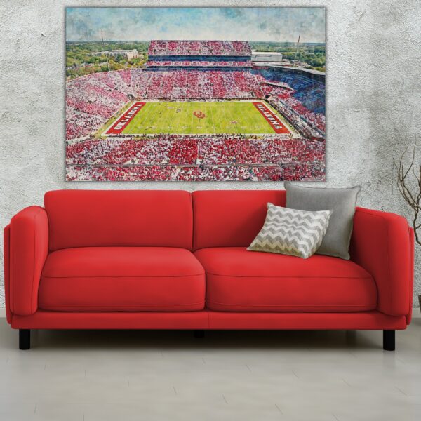 Oklahoma Sooners, Oklahoma Memorial Stadium , Watercolor Digital Sketch Print Canvas Print, University of Oklahoma, Norman Oklahoma - Image 2