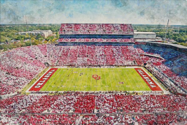 Oklahoma Sooners, Oklahoma Memorial Stadium , Watercolor Digital Sketch Print Canvas Print, University of Oklahoma, Norman Oklahoma - Image 3