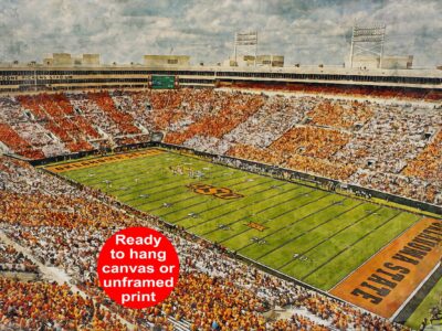 Oklahoma State Cowboys , Boone Pickens Stadium, Watercolor Digital Sketch Print Canvas Print, Oklahoma State University, Stillwater Oklahoma