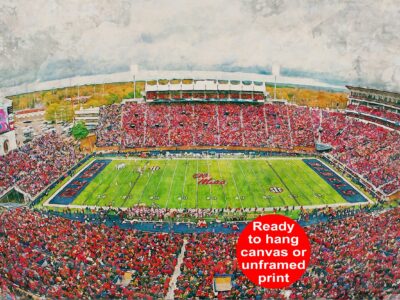 Canvas-Print of Ole Miss Rebels, Vaught Hemingway Stadium , Watercolor Digital Sketch Print Canvas Print, University of Mississippi
