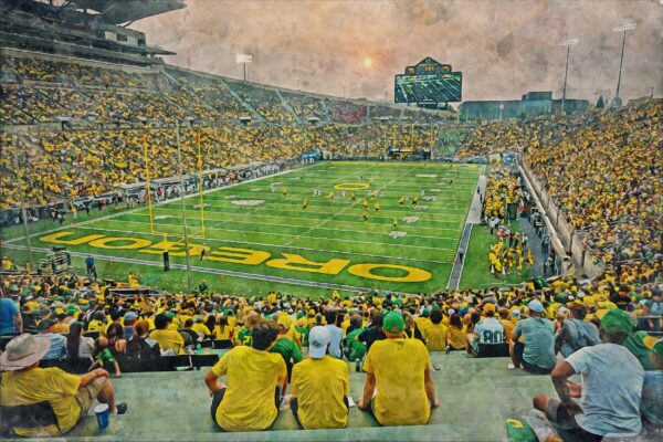Canvas-Print of Oregon Ducks, Autzen Stadium , Watercolor Digital Sketch Print Canvas Print, University of Oregon, Eugene Oregon - Image 3