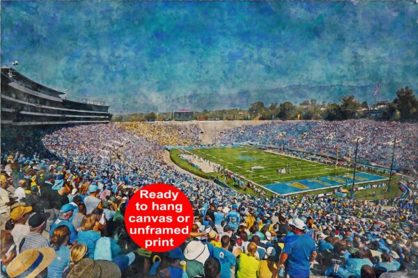 Canvas-Print of UCLA Bruins, Rose Bowl Stadium , Watercolor Digital Sketch Print Canvas Print, Los Angeles California, UCLA