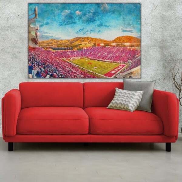 Canvas-Print of Utah Utes, Rice-Eccles Stadium,  Watercolor Digital Sketch Print Canvas Print, Salt Lake City Utah, University of Utah - Image 2