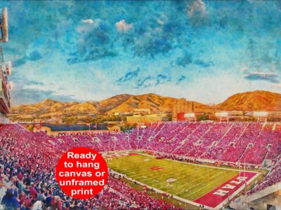 Canvas-Print of Utah Utes, Rice-Eccles Stadium,  Watercolor Digital Sketch Print Canvas Print, Salt Lake City Utah, University of Utah