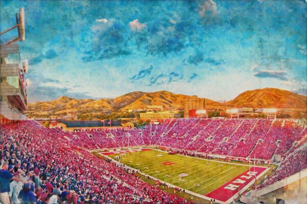 Canvas-Print of Utah Utes, Rice-Eccles Stadium,  Watercolor Digital Sketch Print Canvas Print, Salt Lake City Utah, University of Utah - Image 3