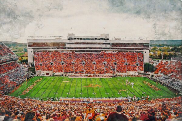 Canvas-Print of Virginia Tech Hokies, Lane Stadium ,  Watercolor Digital Sketch Print Canvas Print,  Blacksburg Virginia, Virginia Tech - Image 3