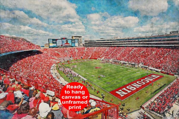 Wisconsin Badger, Camp Randall Stadium ,  Watercolor Digital Sketch Print Canvas Print,  Madison Wisconsin , University of Wisconsin