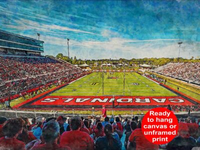 Ball State Cardinals,  Scheumann Stadium, Watercolor Digital Sketch Print Canvas Print, Ball State University, Muncie Indiana