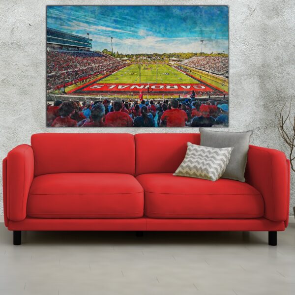 Ball State Cardinals,  Scheumann Stadium, Watercolor Digital Sketch Print Canvas Print, Ball State University, Muncie Indiana - Image 2