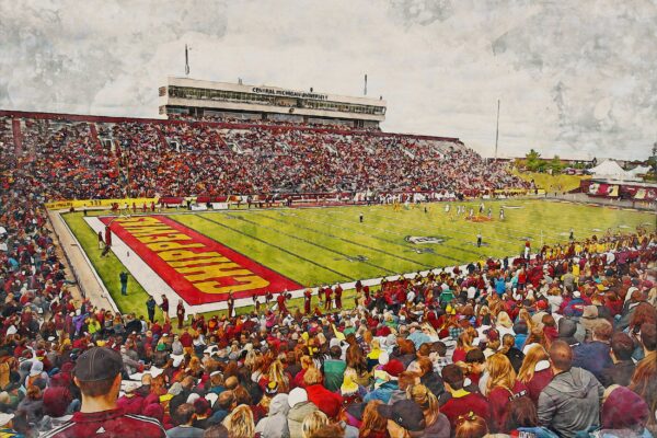 Canvas-Print of Central Michigan Chippewas, Kelly/Shorts Stadium , Watercolor Digital Sketch Print Canvas Print, Central Michigan University - Image 3