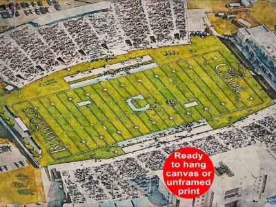 Citadel Bulldogs, Johnson Hagood Memorial Stadium , Watercolor Digital Sketch Print Canvas Print, The Citadel, Charleston South Carolina