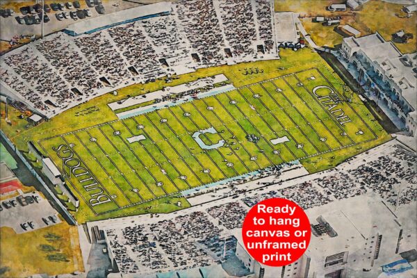 Citadel Bulldogs, Johnson Hagood Memorial Stadium , Watercolor Digital Sketch Print Canvas Print, The Citadel, Charleston South Carolina