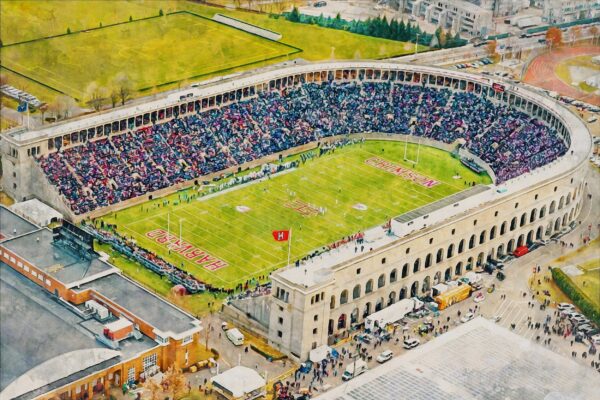 Canvas-Print of Harvard Crimson, Harvard Stadium , Watercolor Digital Sketch Print Canvas Print, Boston Massachusetts, Harvard University - Image 3