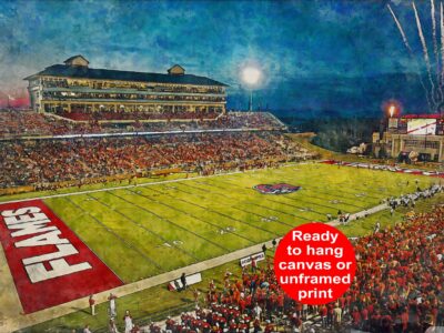 Canvas-Print of Liberty Flames, Williams Stadium , Watercolor Digital Sketch Print Canvas Print, Lynchburg Virginia, Liberty University