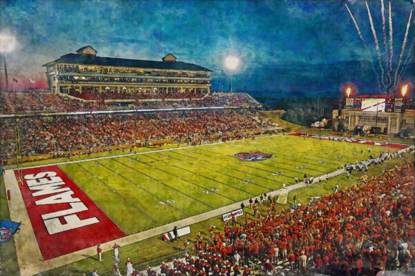 Canvas-Print of Liberty Flames, Williams Stadium , Watercolor Digital Sketch Print Canvas Print, Lynchburg Virginia, Liberty University - Image 3