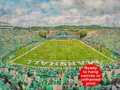 Marshall Thundering Herd,Joan C. Edwards Stadium , Watercolor Digital Sketch Print Canvas Print,Huntington West Virginia,Marshall University