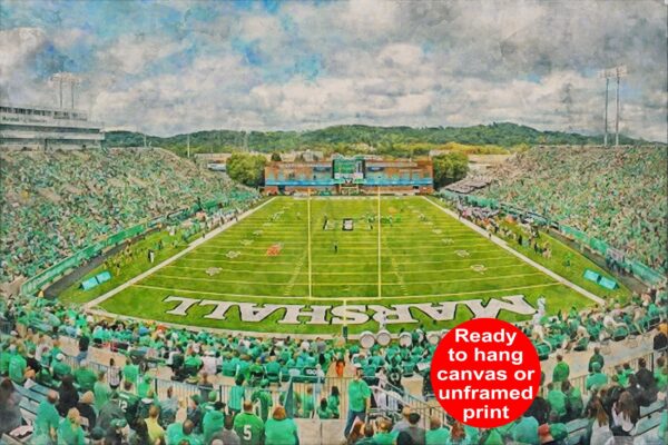 Marshall Thundering Herd,Joan C. Edwards Stadium , Watercolor Digital Sketch Print Canvas Print,Huntington West Virginia,Marshall University