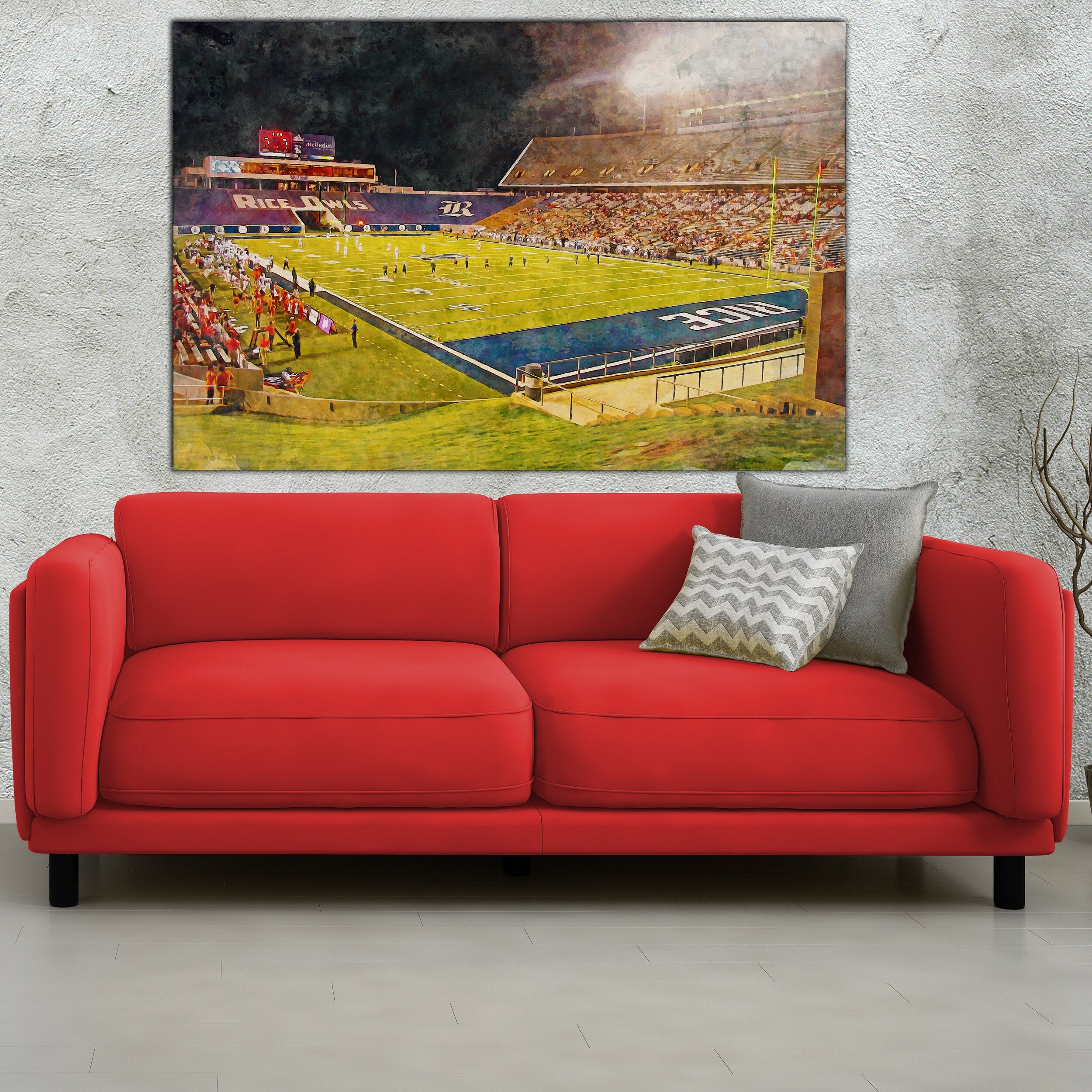 Canvas-Print of Rice Owls, Rice Stadium , Watercolor Digital Sketch Print Canvas Print, Houston Texas, Rice University - Image 2
