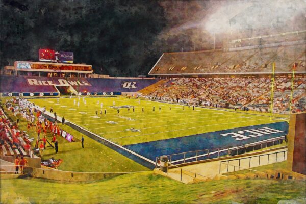 Canvas-Print of Rice Owls, Rice Stadium , Watercolor Digital Sketch Print Canvas Print, Houston Texas, Rice University - Image 3