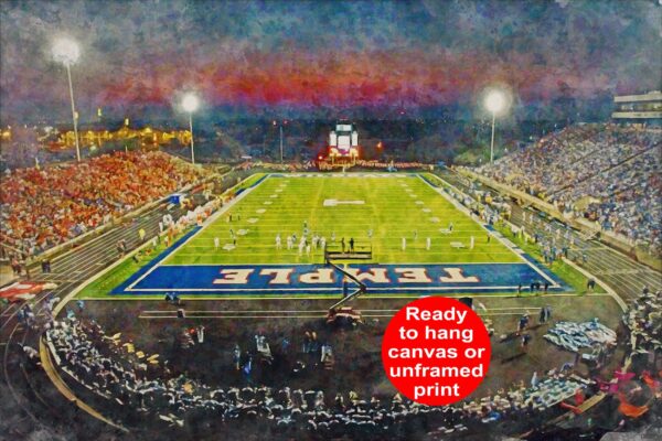 Temple Owls, Lincoln Finacial Field, Watercolor Digital Sketch Print Canvas Print, Philadelphia Pennsylvania, Temple University