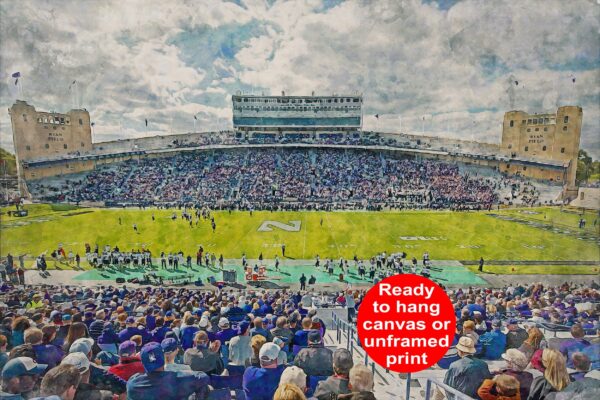 Canvas-Print of Ryan Field, Northwestern Wildcats , Watercolor Digital Sketch Print Canvas Print, Northwestern University, Evanston Illinois