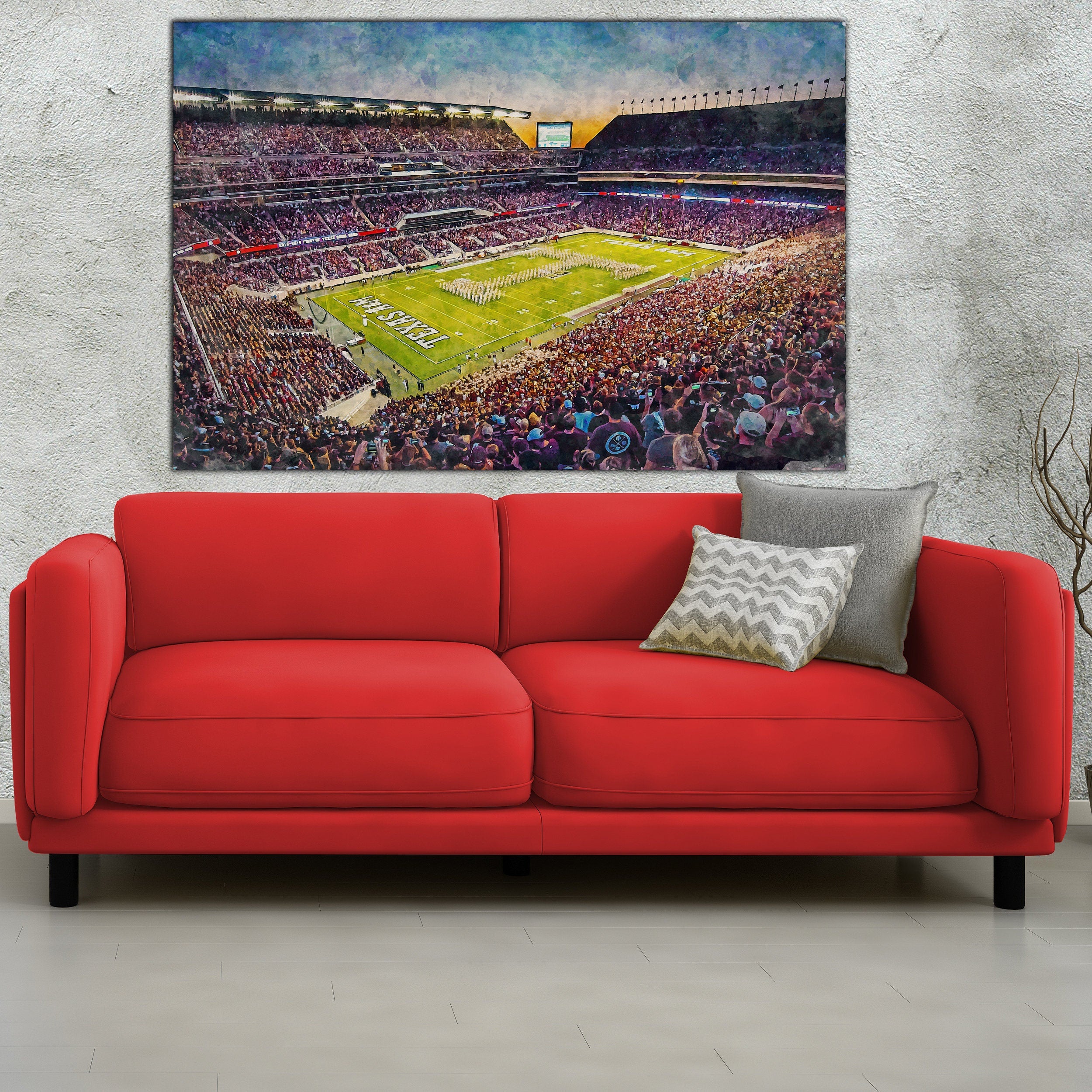 Canvas-Print of Texas A&M Aggies, Kyle Field , Watercolor Digital Sketch Print Canvas Print, Texas A and M, College Station Texas - Image 2