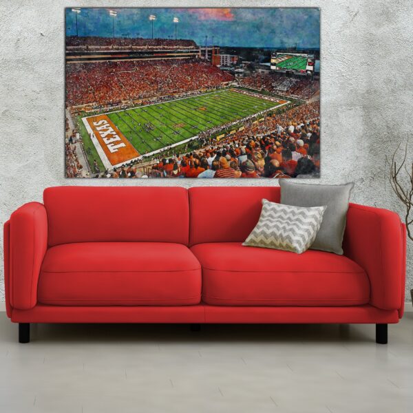 Canvas-Print of Texas Longhorns, DKR Texas Memorial Stadium, Watercolor Digital Sketch Print Canvas Print, University of Texas, Austin Texas - Image 2