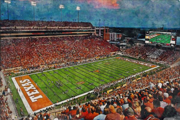 Canvas-Print of Texas Longhorns, DKR Texas Memorial Stadium, Watercolor Digital Sketch Print Canvas Print, University of Texas, Austin Texas - Image 3