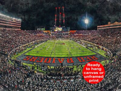 Canvas-Print of Texas Tech Red Raiders, Jones AT&T Stadium , Watercolor Digital Sketch Print Canvas Print, Texas Tech, Lubbock Texas