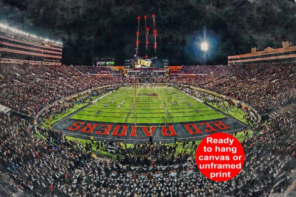 Canvas-Print of Texas Tech Red Raiders, Jones AT&T Stadium , Watercolor Digital Sketch Print Canvas Print, Texas Tech, Lubbock Texas