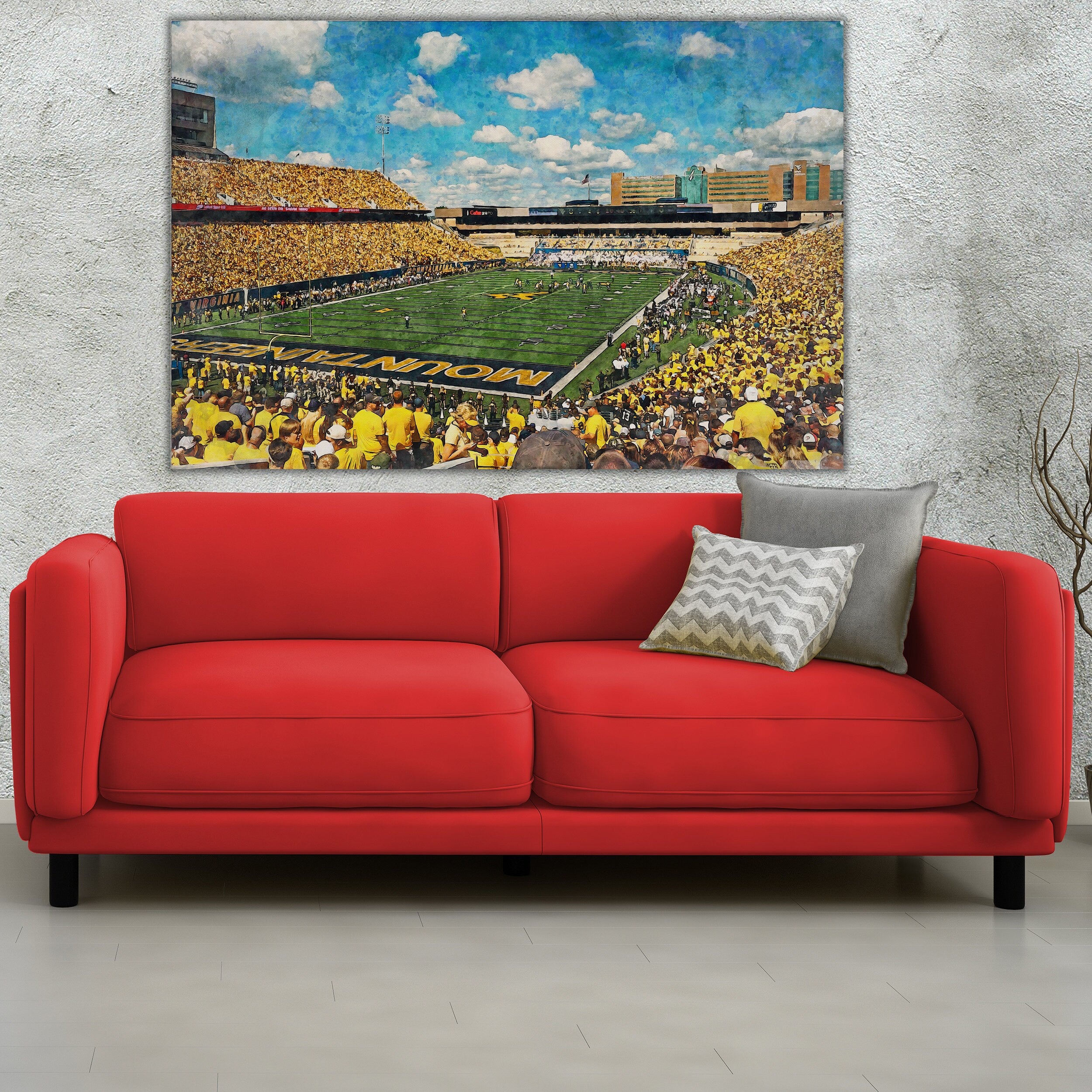 West Virginia Mountaineers, Mountaineer Field , Watercolor Digital Sketch Print Canvas Print, West Virginia University, Morgantown - Image 2