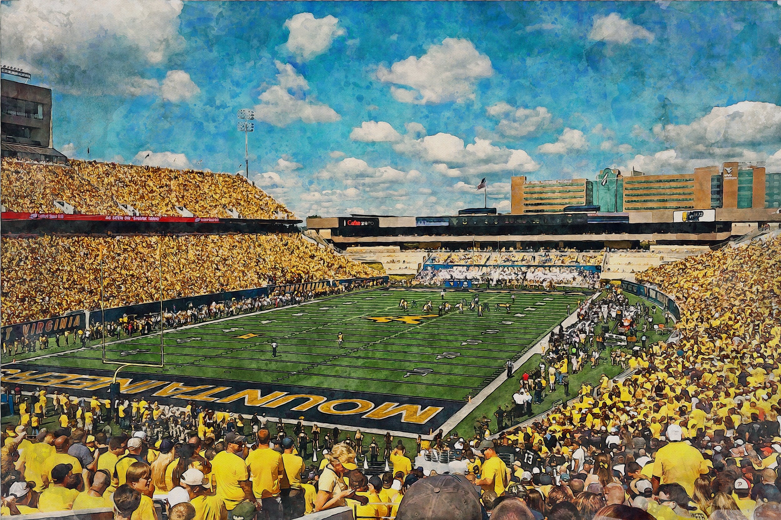 West Virginia Mountaineers, Mountaineer Field , Watercolor Digital Sketch Print Canvas Print, West Virginia University, Morgantown - Image 3
