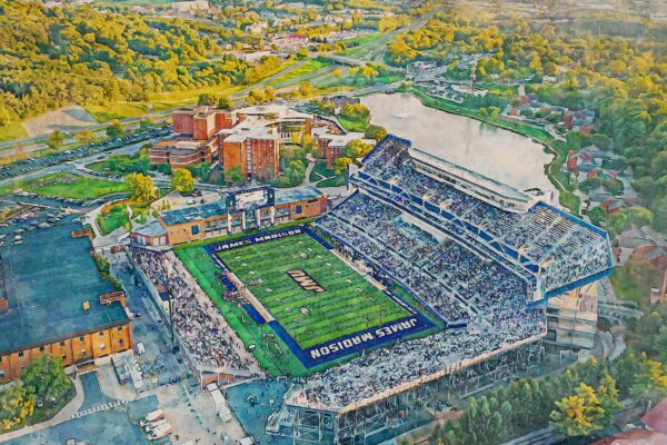 Canvas-Print of James Madison Dukes,  Bridgeforth Stadium, Watercolor Digital Sketch Print Canvas Print, JMU football. Harrisonburg Virginia - Image 3