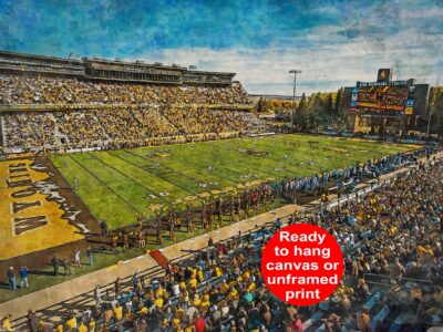 Canvas-Print of War Memorial Stadium, Wyoming Cowboys , Watercolor Digital Sketch Print Canvas Print, University of Wyoming, Laramie Wyoming