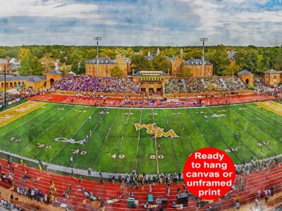 Canvas-Print of Zable Stadium, William & Mary Tribe , Watercolor Digital Sketch Print Canvas Print, William and Mary, Williamsburg Virginia