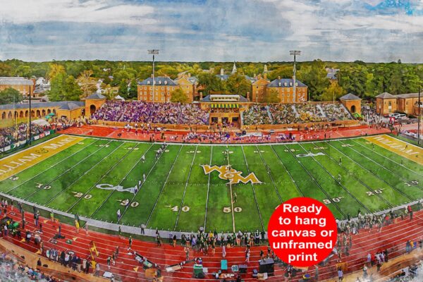 Canvas-Print of Zable Stadium, William & Mary Tribe , Watercolor Digital Sketch Print Canvas Print, William and Mary, Williamsburg Virginia