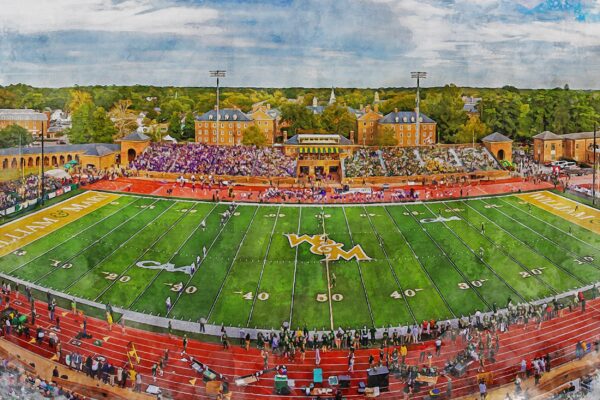 Canvas-Print of Zable Stadium, William & Mary Tribe , Watercolor Digital Sketch Print Canvas Print, William and Mary, Williamsburg Virginia - Image 3