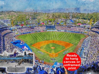 Canvas-Print of Dodger Stadium Artwork, Dodger Stadium watercolor sketch, Los Angeles Dodgers, Los Angeles Dodgers Collage,, Pro
