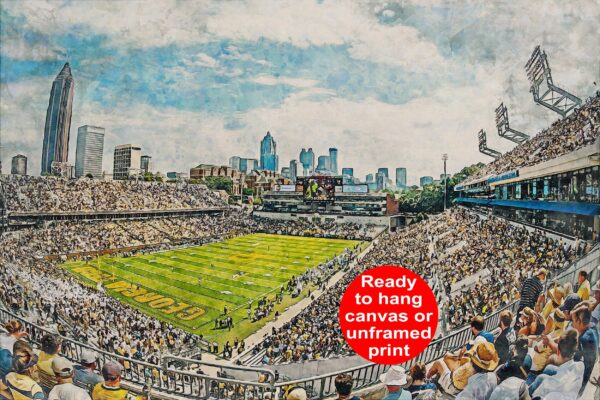 Canvas-Print of Georgia Tech, Yellow Jackets Bobby Dodd Stadium Watercolor art, Watercolor Digital Sketch Print Canvas Print