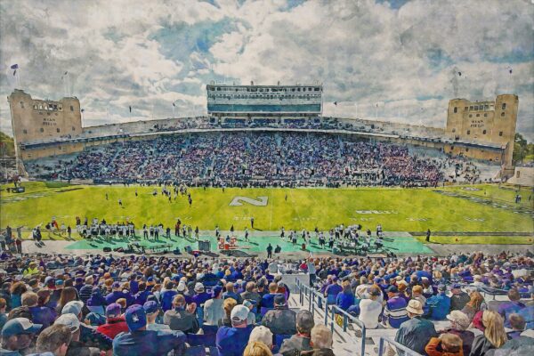 Canvas-Print of Ryan Field, Northwestern Wildcats , Watercolor Digital Sketch Print Canvas Print, Northwestern University, Evanston Illinois - Image 3