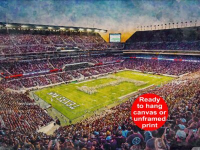 Canvas-Print of Texas A&M Aggies, Kyle Field , Watercolor Digital Sketch Print Canvas Print, Texas A and M, College Station Texas