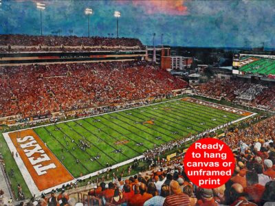 Canvas-Print of Texas Longhorns, DKR Texas Memorial Stadium, Watercolor Digital Sketch Print Canvas Print, University of Texas, Austin Texas
