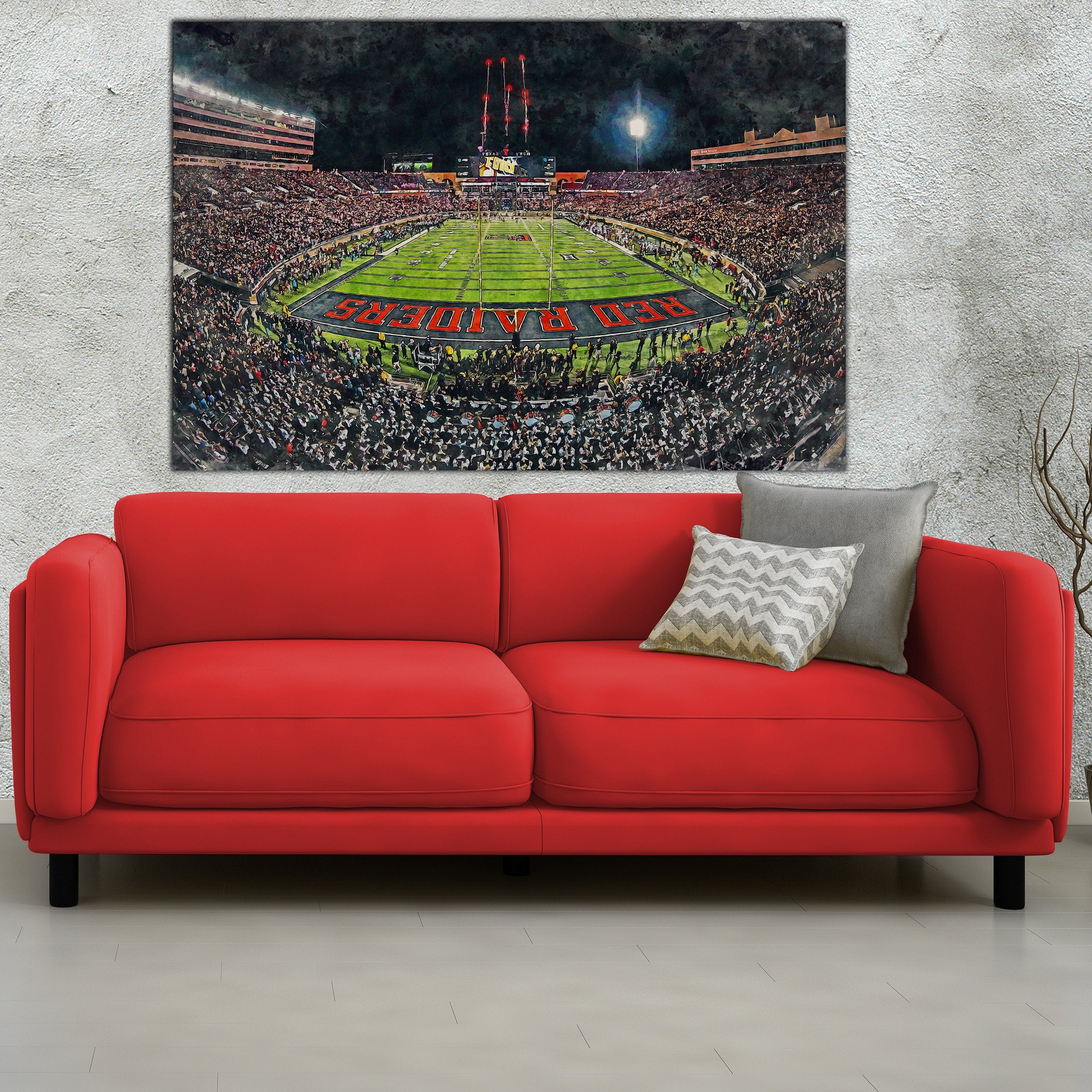 Canvas-Print of Texas Tech Red Raiders, Jones AT&T Stadium , Watercolor Digital Sketch Print Canvas Print, Texas Tech, Lubbock Texas - Image 2
