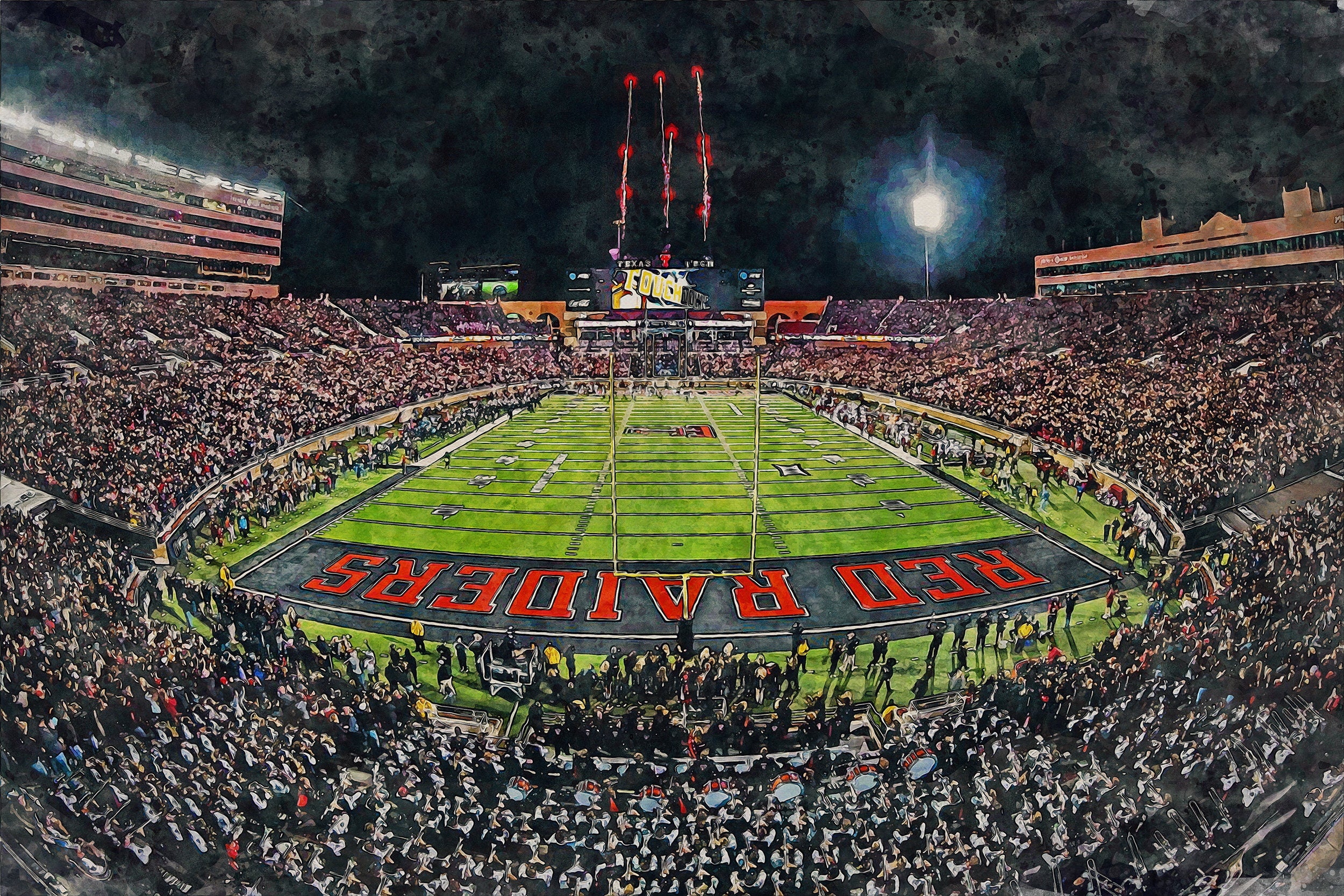 Canvas-Print of Texas Tech Red Raiders, Jones AT&T Stadium , Watercolor Digital Sketch Print Canvas Print, Texas Tech, Lubbock Texas - Image 3